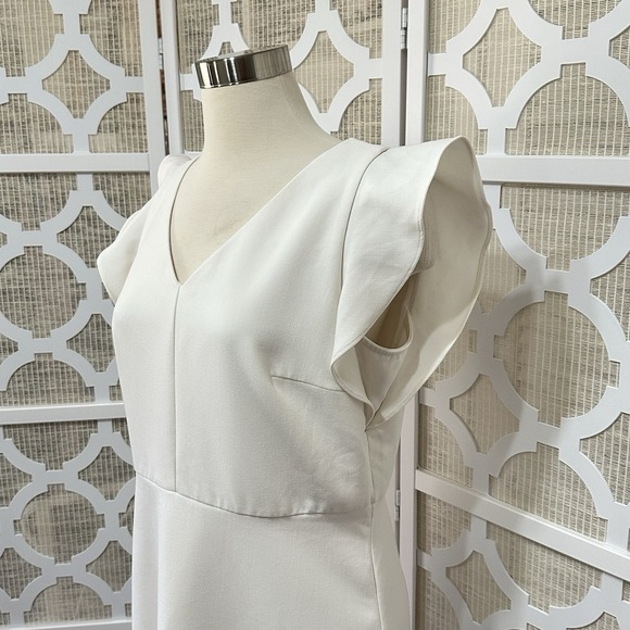 Ann Taylor Ruffle Sleeve Sheath Dress Womens 8 Ivory Short Classic Preppy Easter - Picture 3 of 12